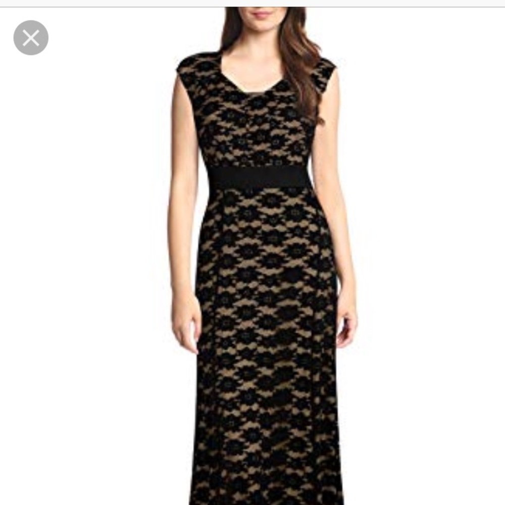 Miusol Elegant Formal Lace Cap Sleeve Maxi Dress